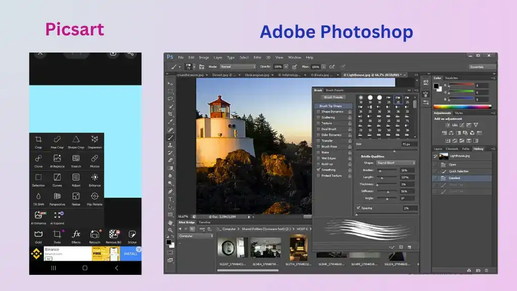 picsart vs adobe photoshop  interface